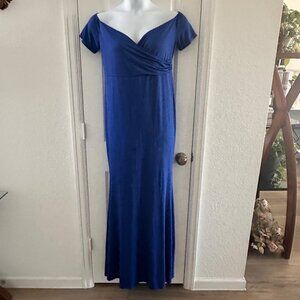 Molliya Womens Royal Blue Off-Shoulder Maxi Dress Size L With Short Sleeves And